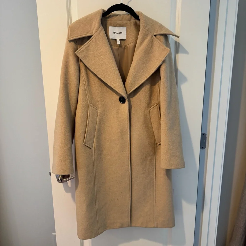 Derek Lam 10 Crosby Tan & Red Color-Blocked Wool-Blend Coat | Size 2 - Picture 2 of 8